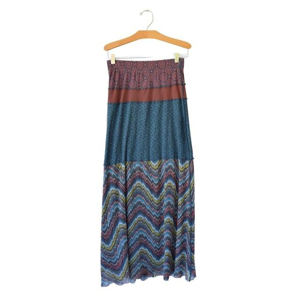 Anthropologie Weston Wear Ocean Moss Mesh Maxi Skirt Teal Earth Jewel Tones - Picture 6 of 7